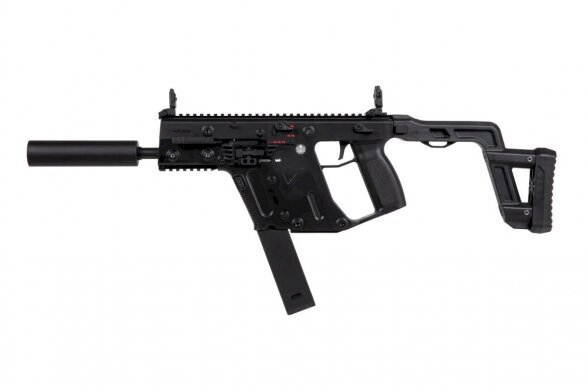 The Krytac Kriss Vector Submachine Airsoft Gun with Mock Suppressor in Black